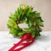 Corona d'alloro per laurea con fiocco rosso e bacche