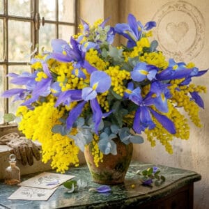 Bouquet iris blu e mimosa - De Luca Fiori - Le Rughe - Formello