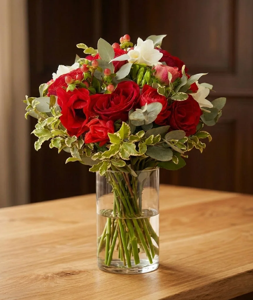 Bouquet-San-Valentino-con-vaso-di-vetro