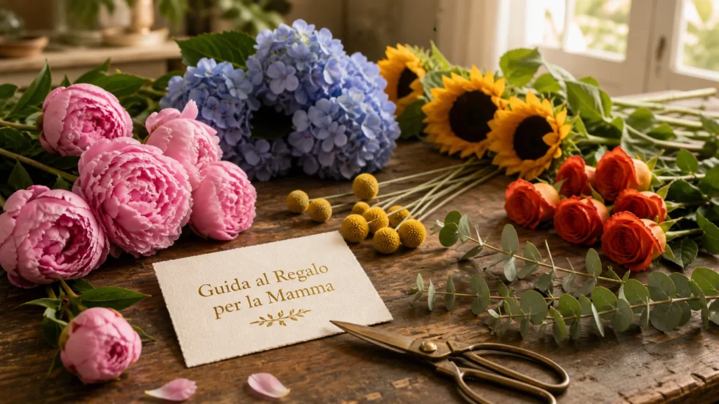 Guida per i fiori per la Festa della Mamma, peonie, girasoli e rose.
