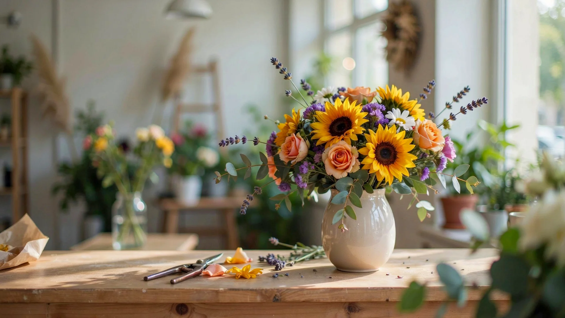 Splendido bouquet di fiori estivi con girasoli e rose - Il Bouquet a Le Rughe - De Luca Fiori